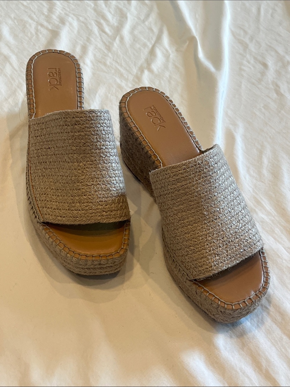 Madden Girl for Nordstrom Rack Taupe Woven Slide Wedges